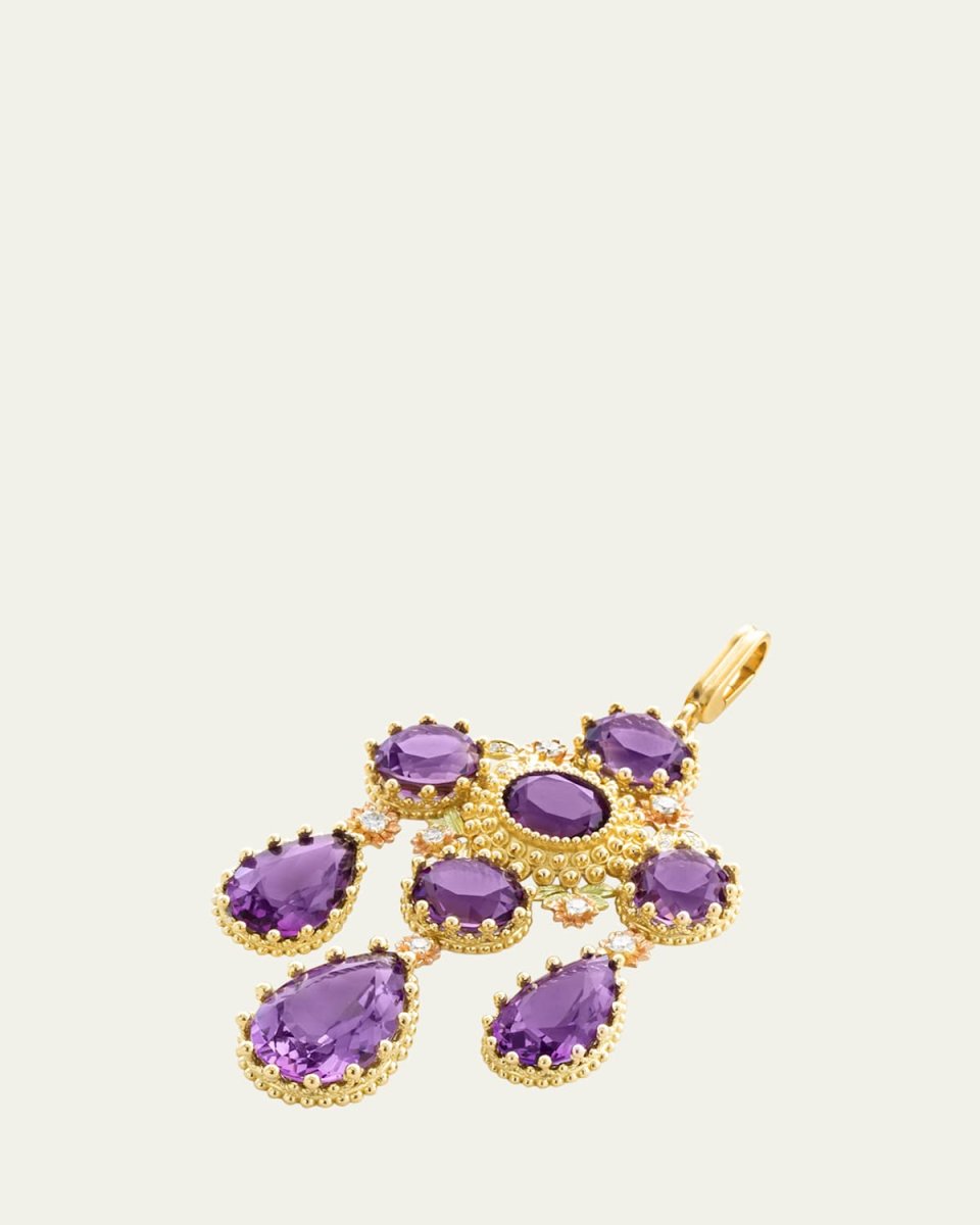 18K Yellow Gold Talisman Pierreries Amethyst Charm with Diamonds